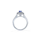 Delphi blå pear cut forlovelsesring med dobbelt diamant halo